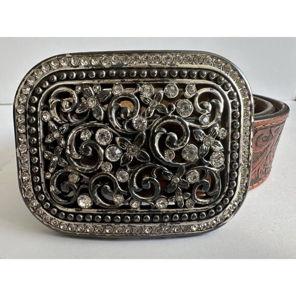 Ariat Accessories - ARIAT Women's Brown Leather Belt Silver Rhinestone Fillagree Buckle Size M READ